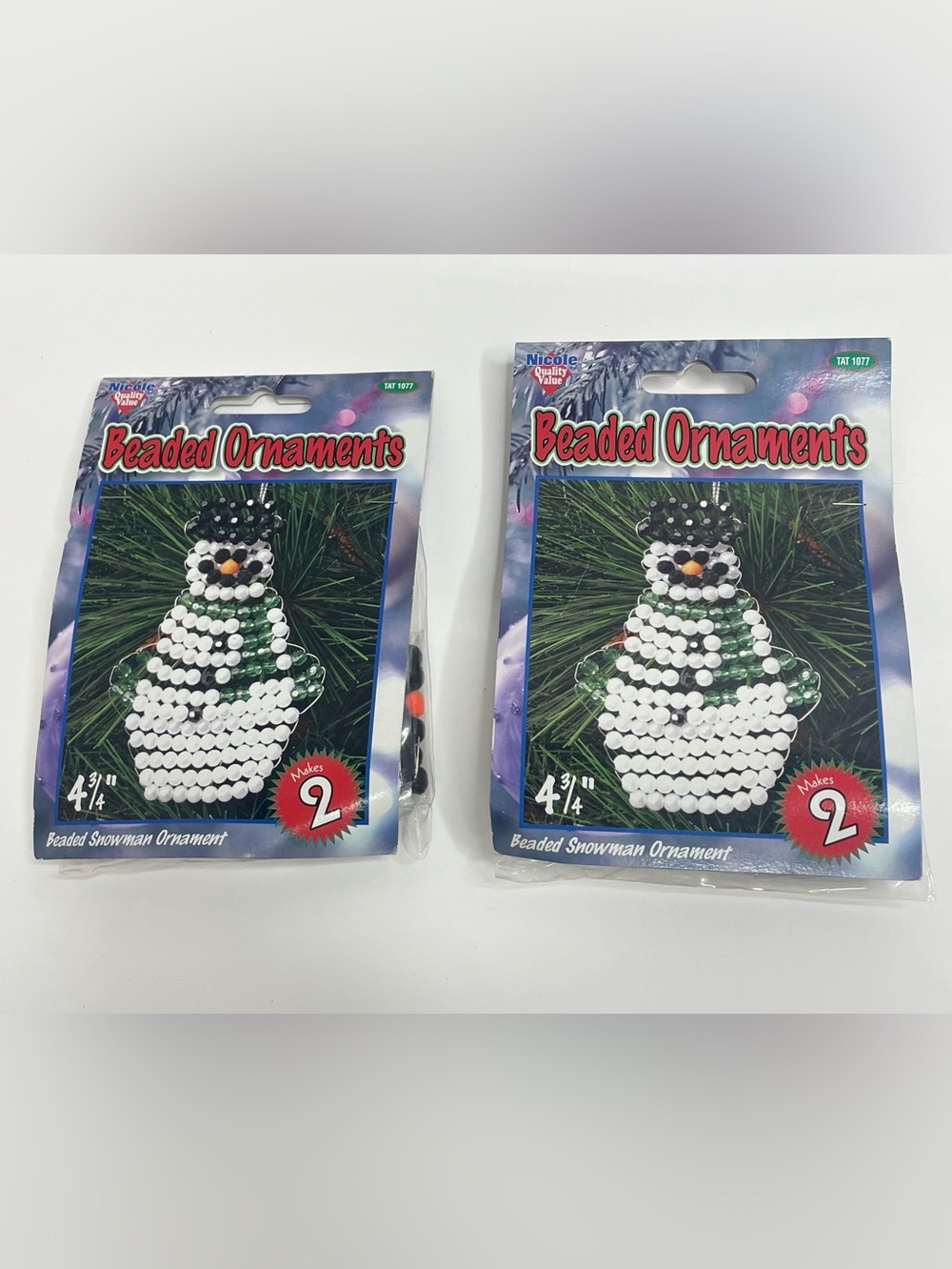 Nicole Crafts Beaded Snowman Ornament Kit Christmas Holiday Set Of 2 Handmade